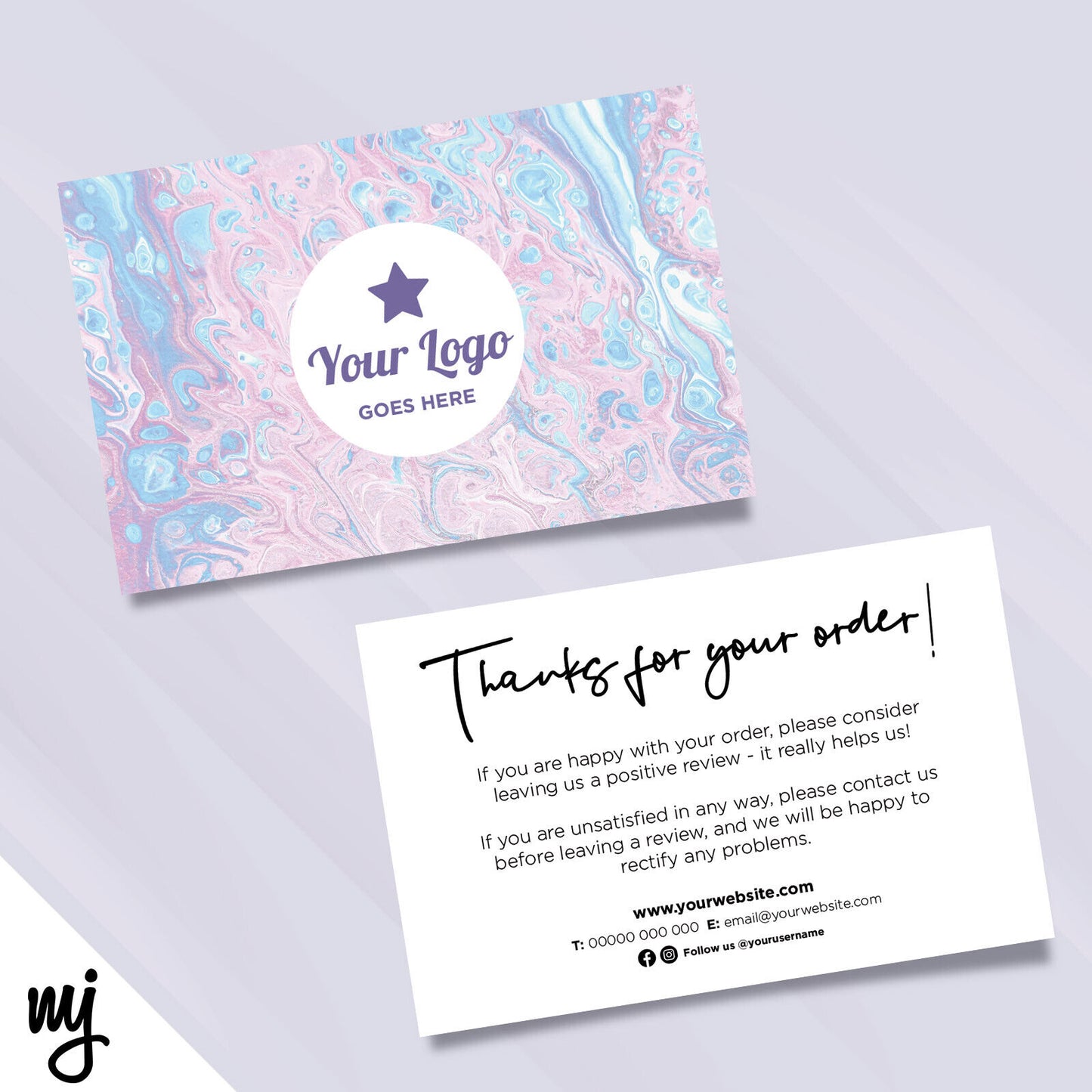 Custom Printed Ebay/etsy Thank You Cards | Pastel Pink Purple Blue Swirl Girl