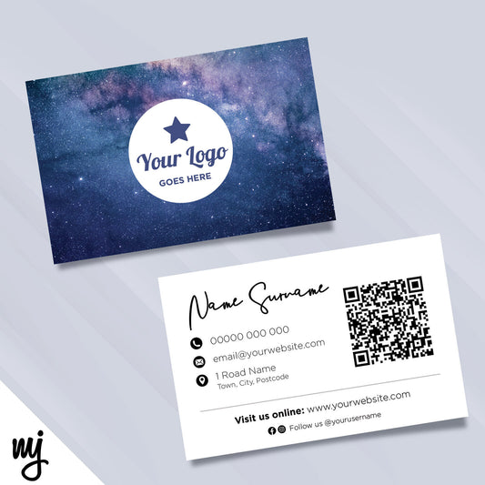 Custom Business Card Printing | Space Stars Sky Blue Purple Sparkle