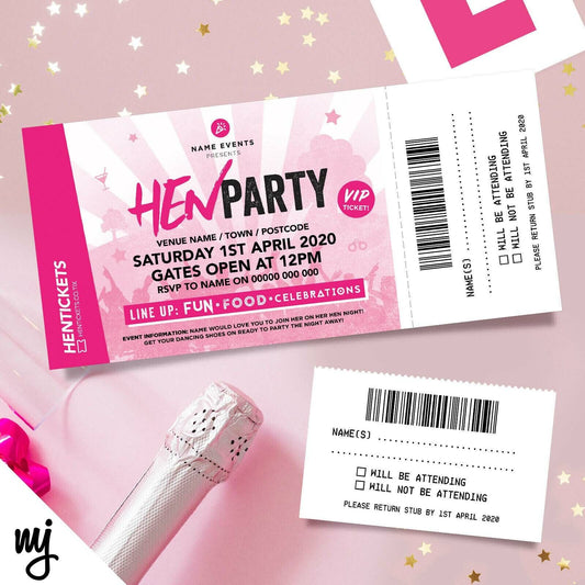 Personalised Hen Party Festival Ticket Style Invitations | Perforated Stubs!