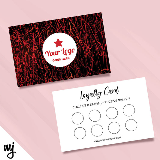 Custom Loyalty Card Printing | Red Black Line Messy Pattern Modern