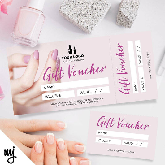 CUSTOM PRINTED GIFT VOUCHERS | PERFORATED | NAIL TECHNICIAN BEAUTY THERAPIST