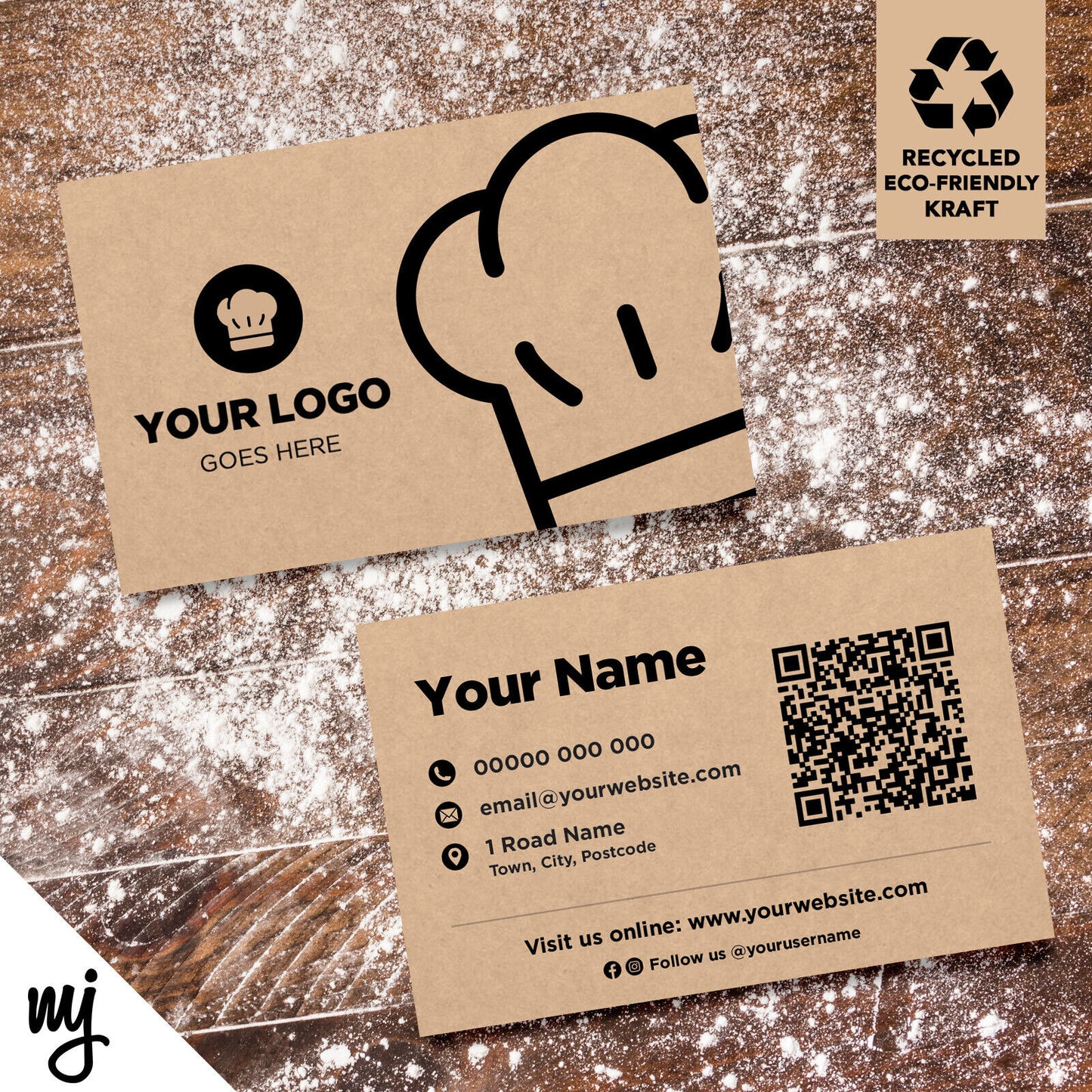 Kraft Business Cards Eco Recyclable | Bakery Cake Bread Shop Food Cafe 01