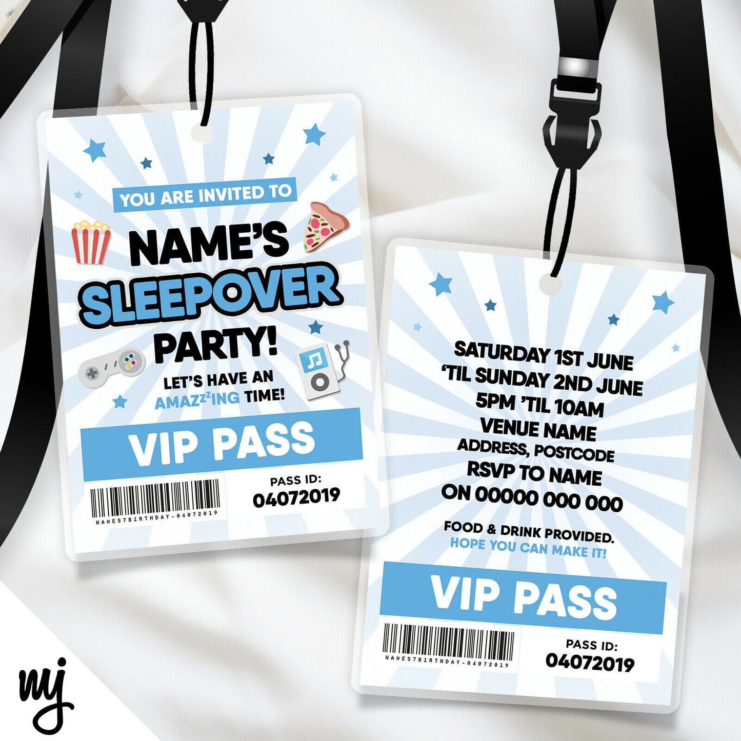 Sleepover Vip Passes & Lanyards | Blue