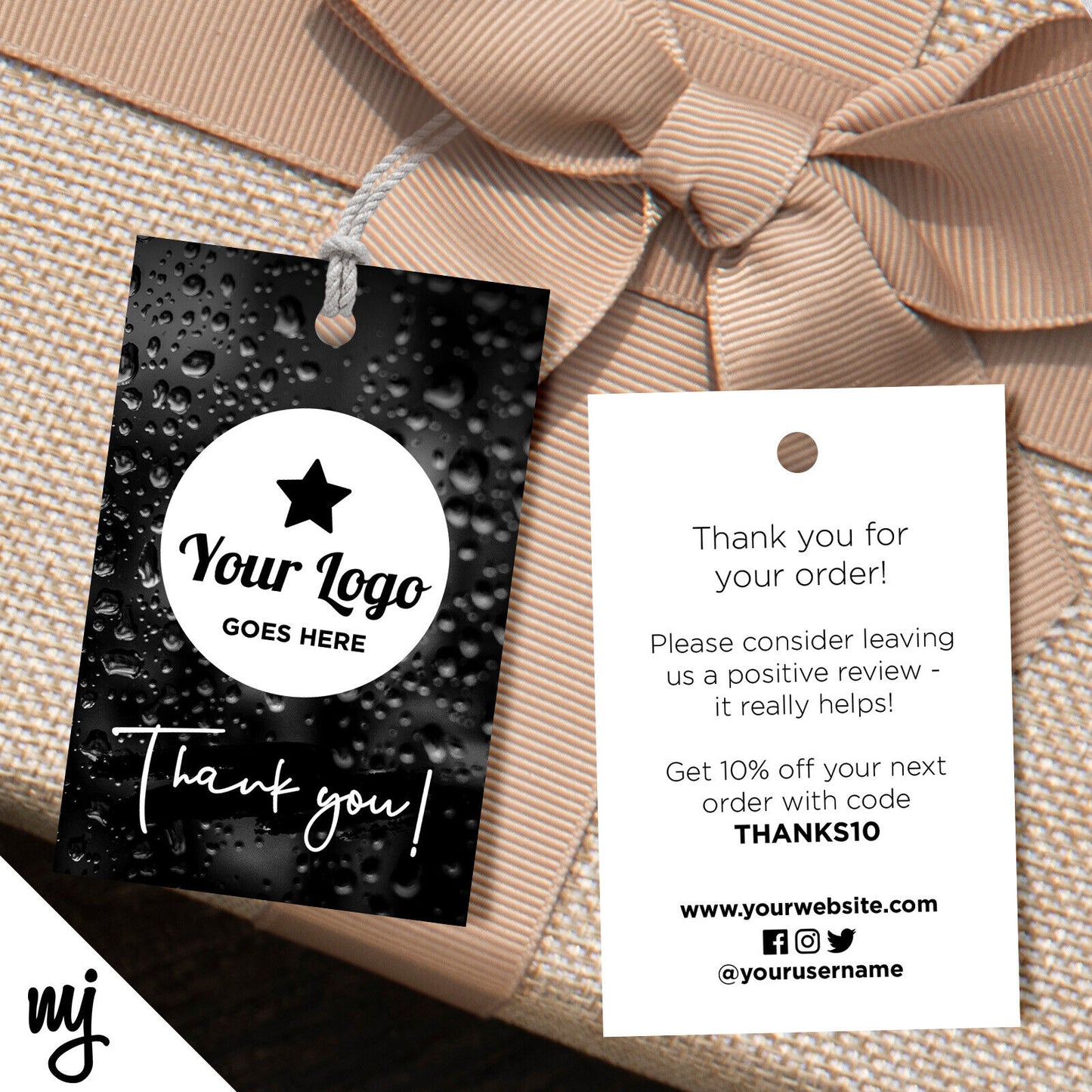 Custom Thank You Tags Cards Printing | Black Water Drops Abstract Design 04