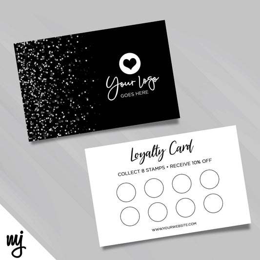 Custom Loyalty Card Printing | Black White Glitter Style Modern Design