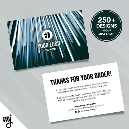 Custom Printed Ebay/etsy Thank You Cards | Black Blue Striped Abstract Design 01