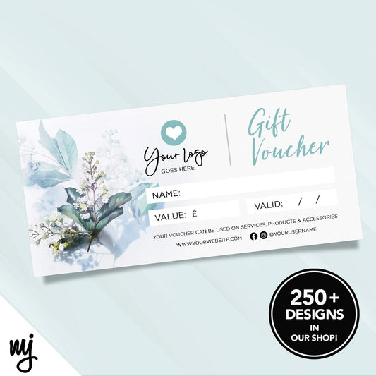 Custom Printed Business Gift Vouchers | Floral Teal Blue Feminine Flower 02