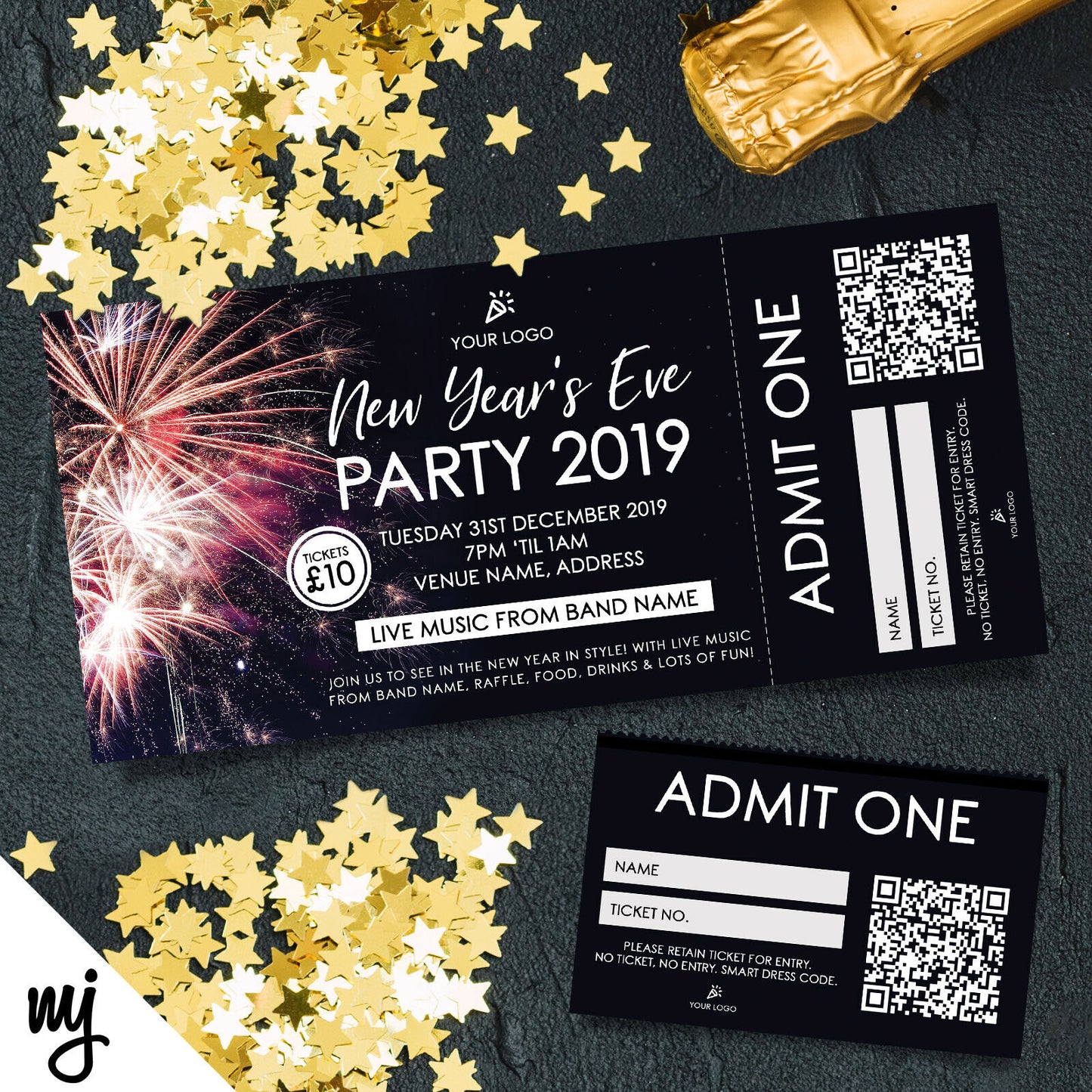 Custom New Year's Eve Party Ticket Printing | Perforated Stubs | Fireworks Party