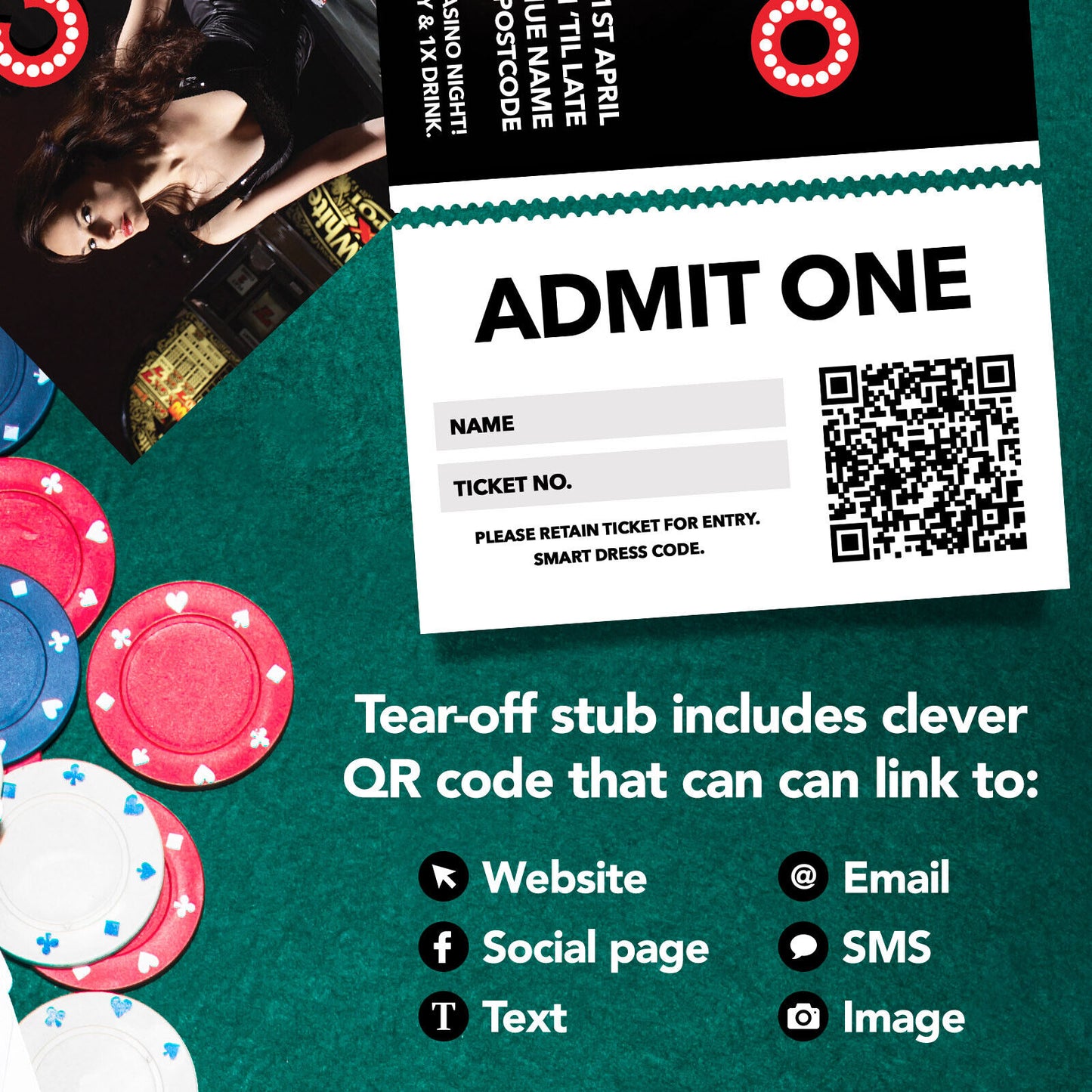 Custom Casino Poker Betting Night Event Ticket Printing | Perforated Stubs 02