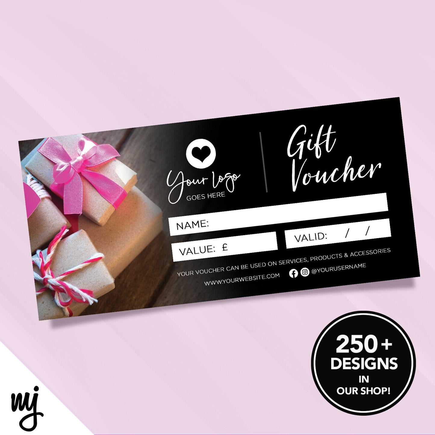 Custom Printed Business Gift Vouchers | Generic Black Pink Purple Present 03