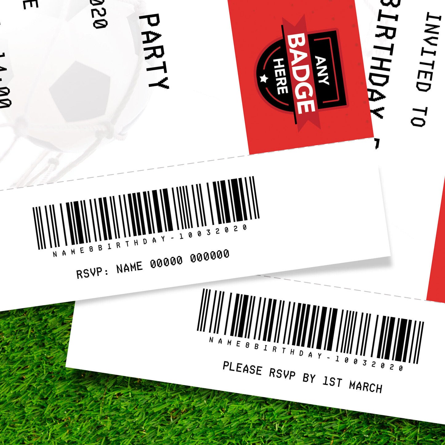 Personalised Red Football Ticket Style Invitations | Kids/adults