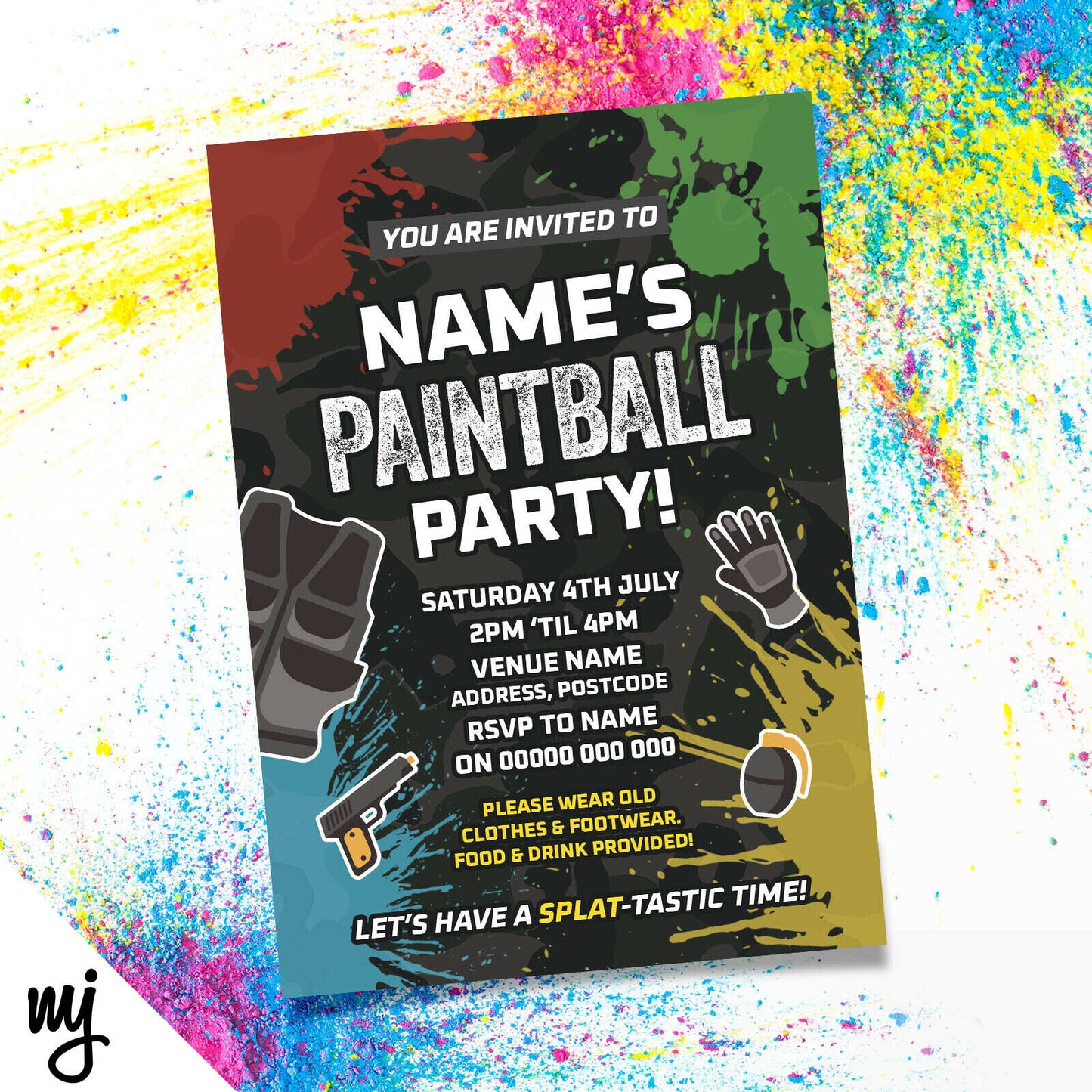 Personalised Paintball Paint Balling Birthday Party Style Invitations Invites