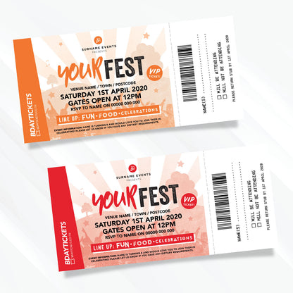 Personalised Festival Vip Ticket Style Party Invitations | Perforated Stubs