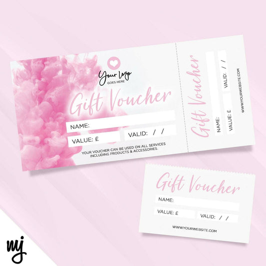 Custom Printed Gift Vouchers | Perforated | Pink White Smoke Feminine Generic