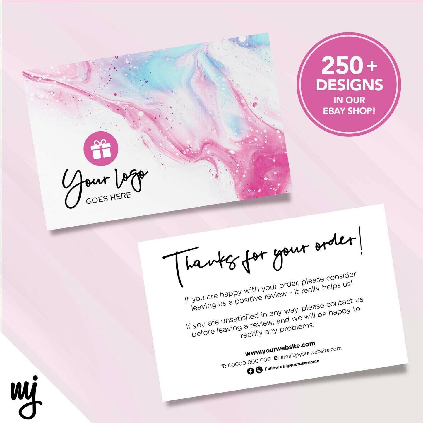 Custom Printed Ebay/etsy Thank You Cards | Pink Blue Feminine Abstract Design 01