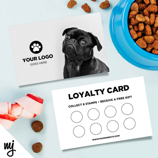 Custom Loyalty Card Printing | Dog Walking Sitter Pet Shop Supplies Pug