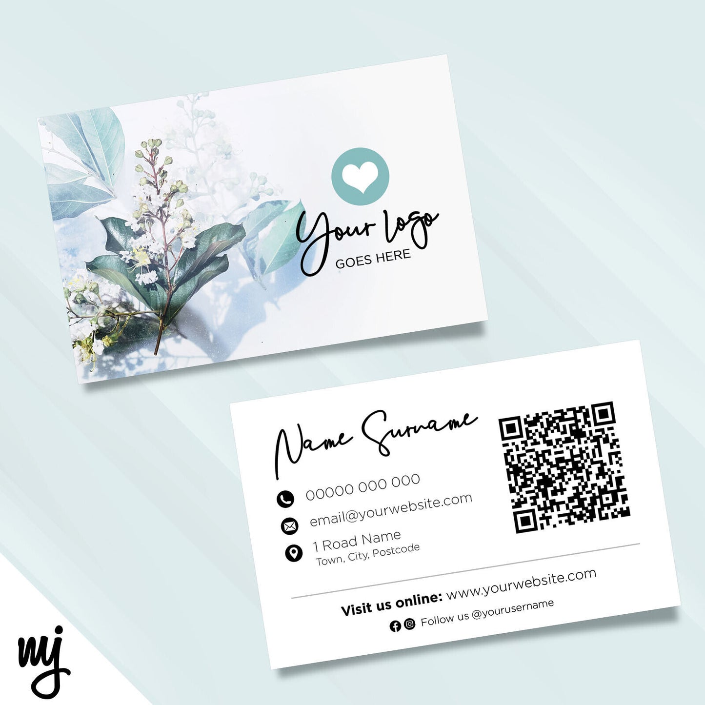 Custom Business Card Printing | Floral Teal Feminine Generic Flower Design 03