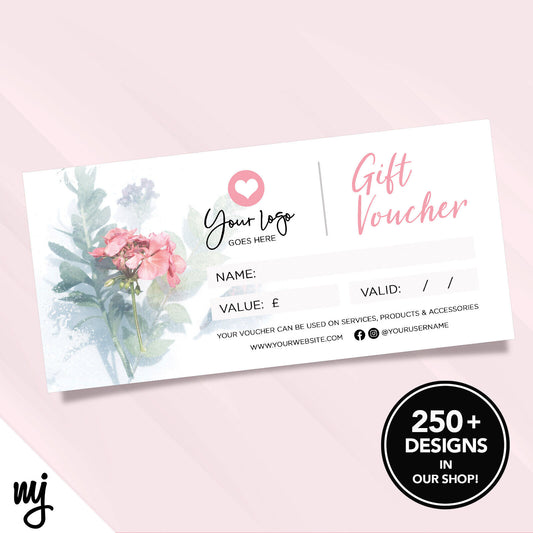 Custom Printed Business Gift Vouchers | Floral Pink Feminine Flower 02