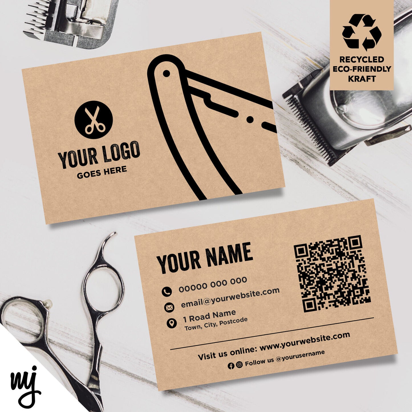 Kraft Business Cards Eco Recyclable | Barber Hairdresser Grooming Men Man 02