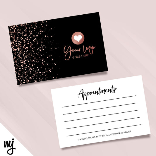 Black Rose Gold Glitter Appointment Cards