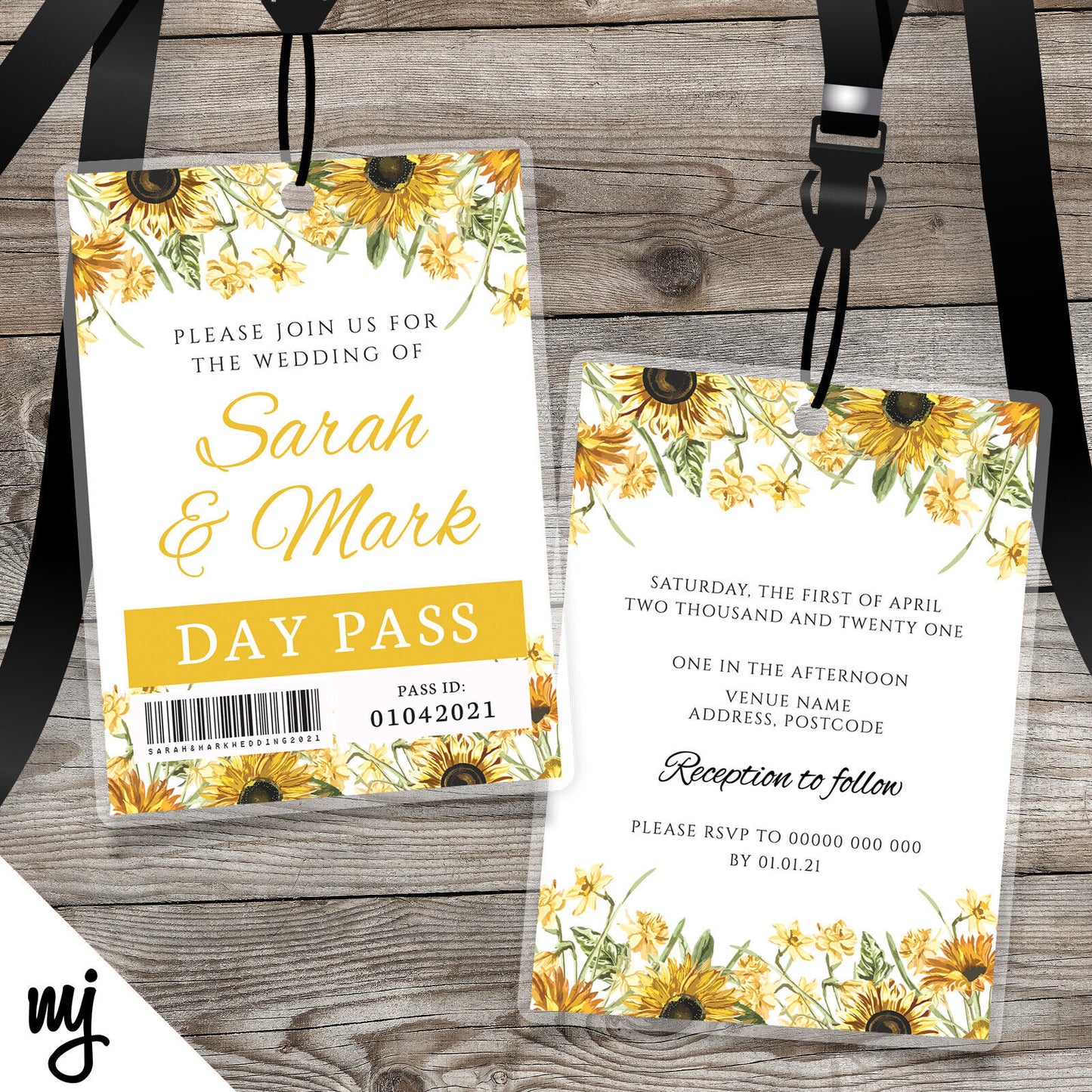 Wedding Vip Passes & Lanyards | Sunflowers