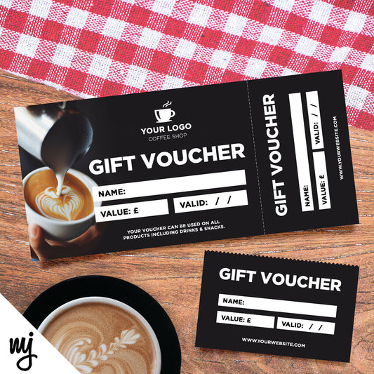 CUSTOM PRINTED GIFT VOUCHERS | PERFORATED | CAFE COFFEE SHOP RESTAURANT BUSINESS