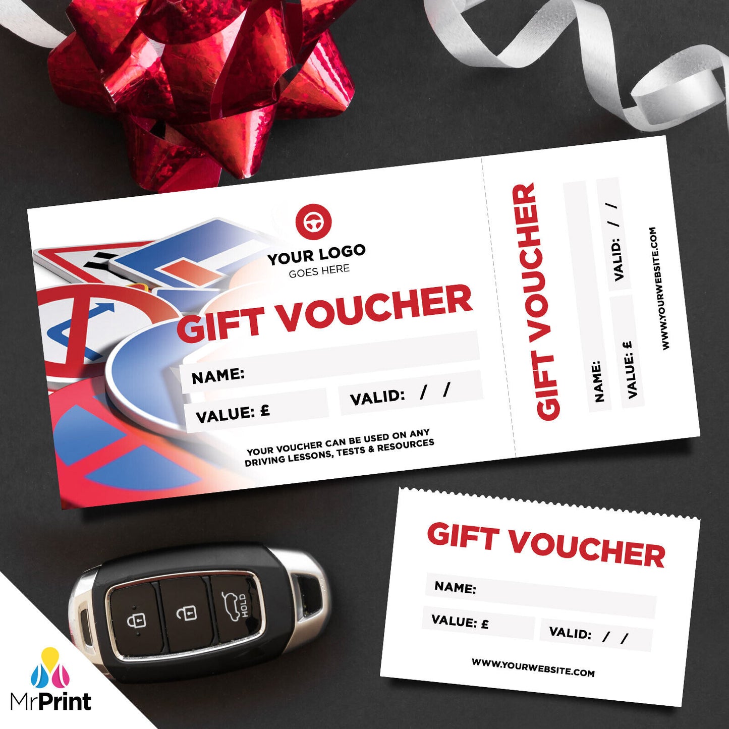 Custom Printed Gift Vouchers | Perforated | Driving School Lesson Car Learner 01