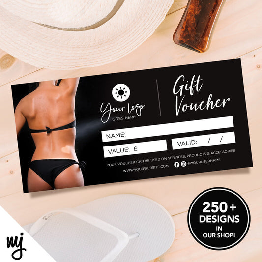 Custom Printed Business Gift Vouchers | Spray Fake Tan Tanning Sun Bed 01