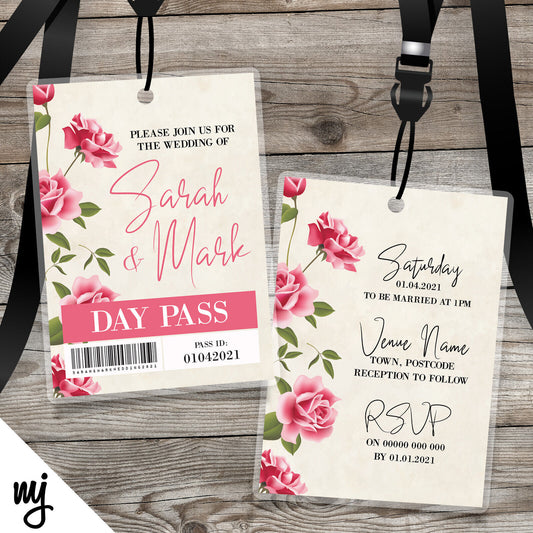 Wedding Vip Passes & Lanyards | Pink Flowers