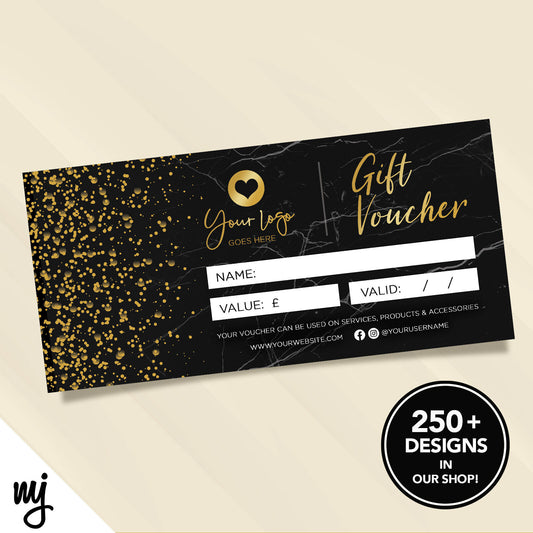 Custom Printed Business Gift Vouchers | Black Marble Gold Modern Generic