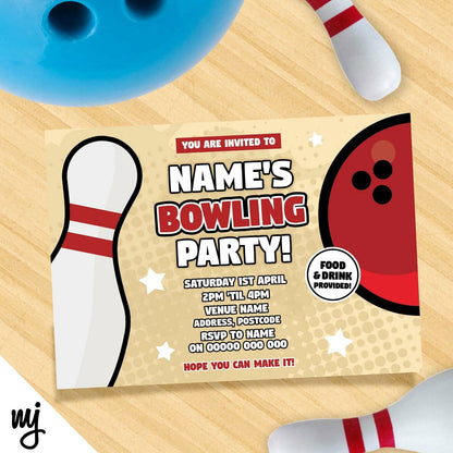 Personalised Bowling Sports Birthday Party Invitations & Thank You Cards