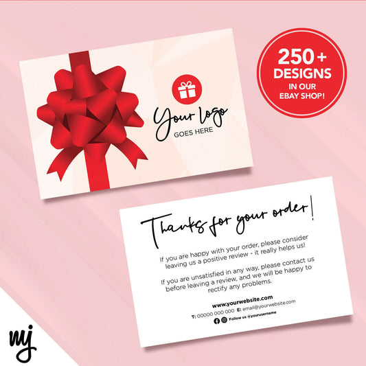 Custom Printed Ebay/etsy Thank You Cards | Red Bow Gift Package Generic 03