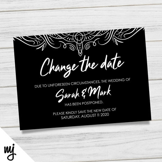 Personalised Wedding Change The Date Postponed Cards | B&w Black And White 7