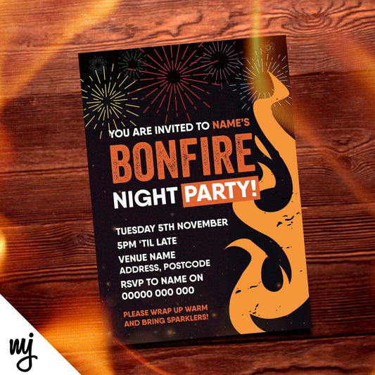 Personalised Bonfire Night Fireworks Party Invitations | Sparklers Fire Flame