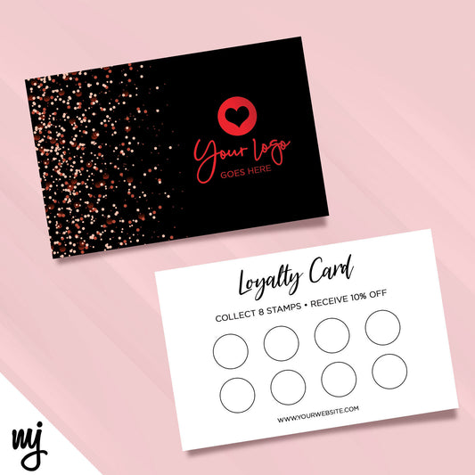 Custom Loyalty Card Printing | Black Red Glitter Style Modern Design