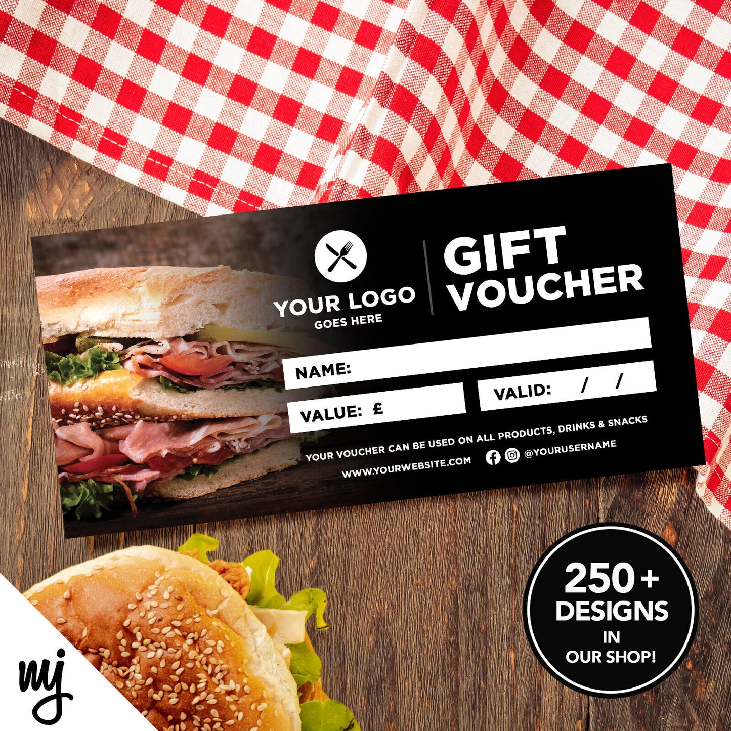 Custom Printed Business Gift Vouchers | Food Restaurant Takeaway Sandwich 05