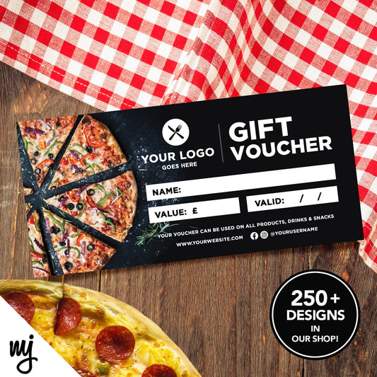 CUSTOM PRINTED BUSINESS GIFT VOUCHERS | FAST FOOD RESTAURANT TAKEAWAY PIZZA