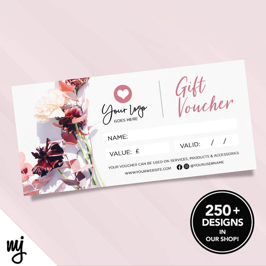 Custom Printed Business Gift Vouchers | Floral Red Brown Feminine Flower 05