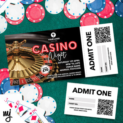 Custom Casino Poker Betting Night Event Ticket Printing | Perforated Stubs 01