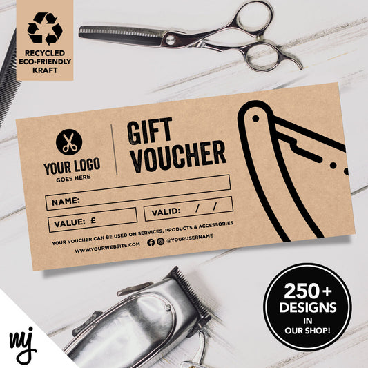 Custom Eco Recyclable Kraft Gift Vouchers | Barber Hairdresser Grooming Men 02