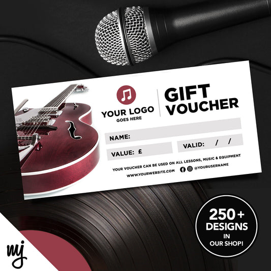 Custom Printed Business Gift Vouchers | Guitar Lesson Music Shop Gig Show 01