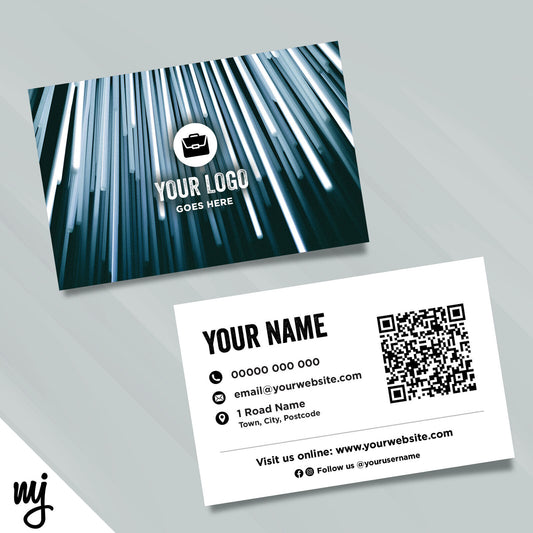 Custom Business Card Printing | Black Blue Striped Abstract Design 01