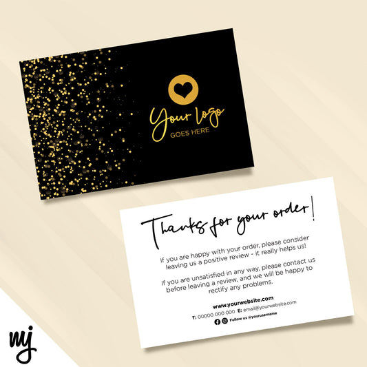 Custom Printed Ebay/etsy Thank You Cards | Black Gold Glitter Style Design