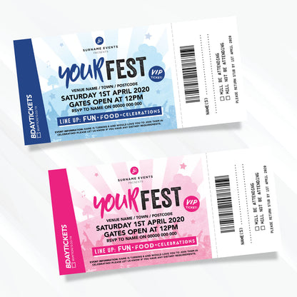 Personalised Festival Vip Ticket Style Party Invitations | Perforated Stubs