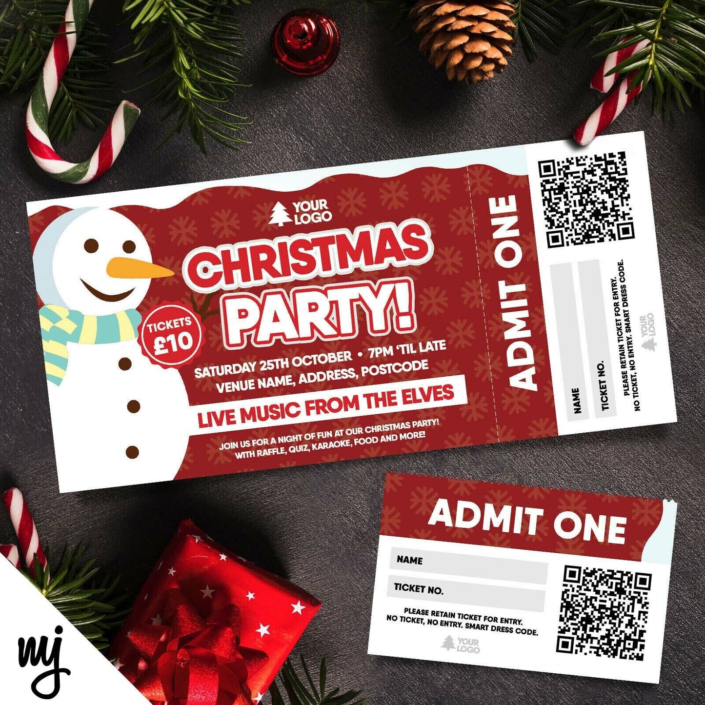 Custom Christmas Party Ticket Printing | Perforated Stubs | Any Event! Snowman