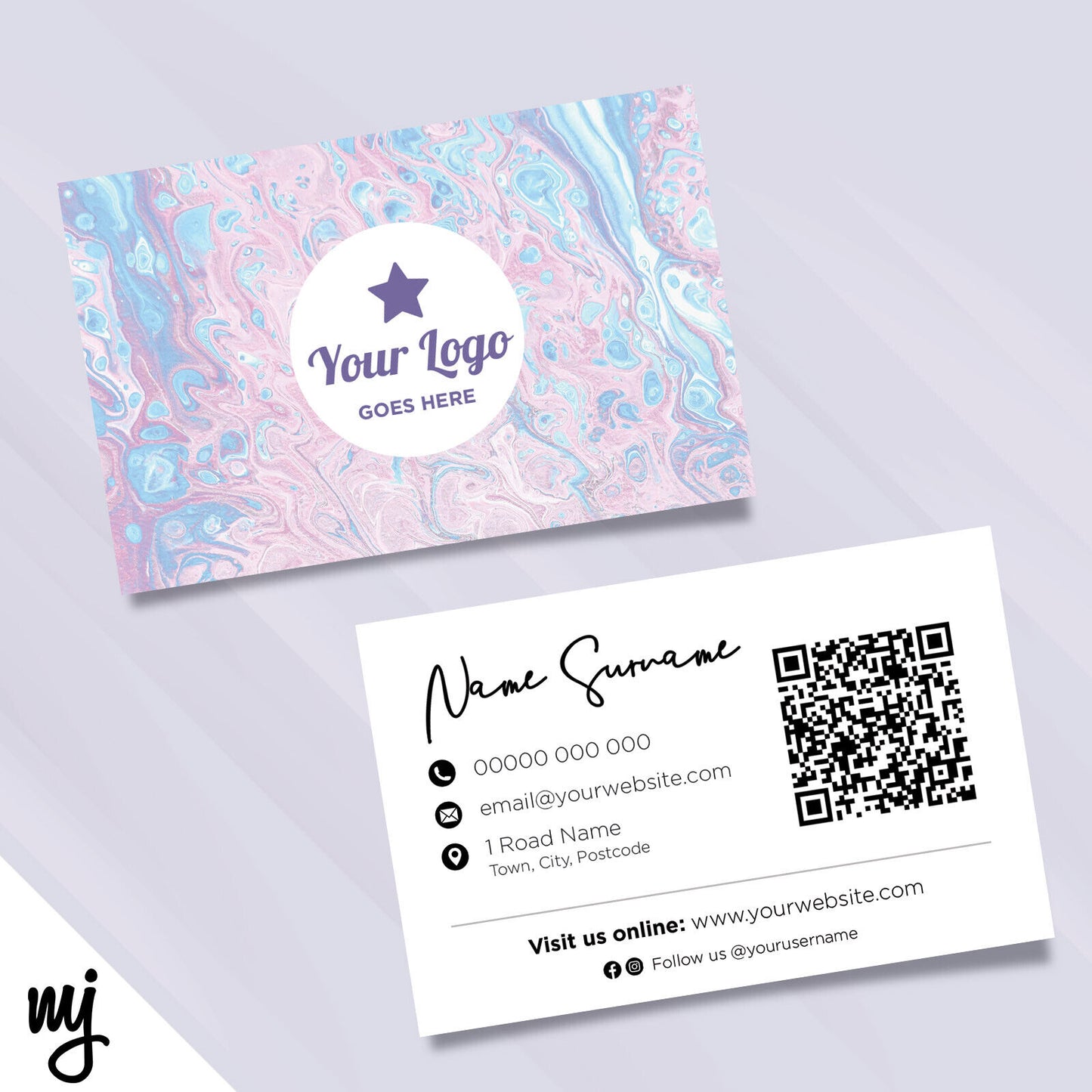 Custom Business Card Printing | Pastel Pink Purple Blue Swirl Girl