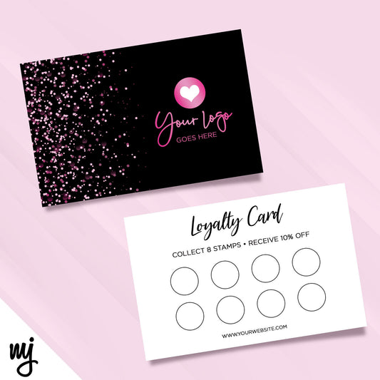 Custom Loyalty Card Printing | Black Hot Pink Glitter Style Modern Design