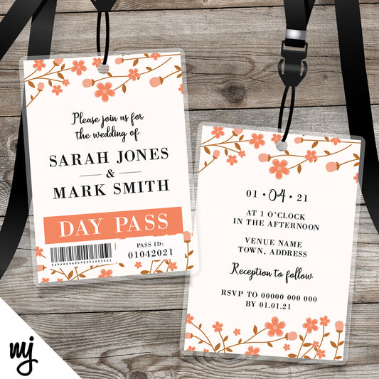 Wedding Vip Passes & Lanyards | Orange Floral