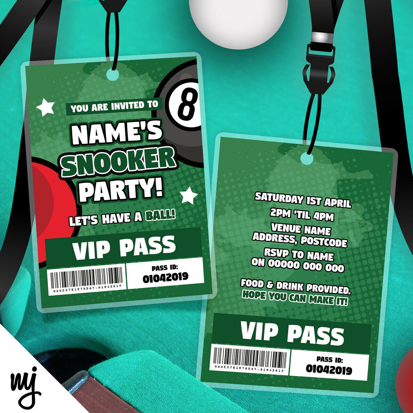 Snooker Party Vip Passes & Lanyards