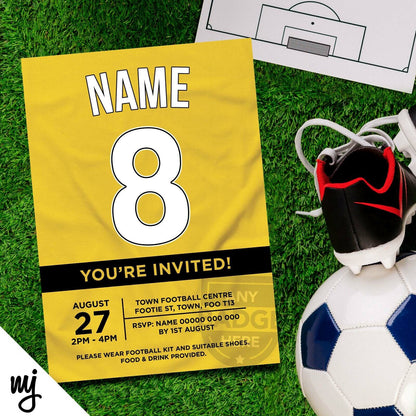 Personalised Yellow Football Shirt Style Party Invitations | Any Colours!